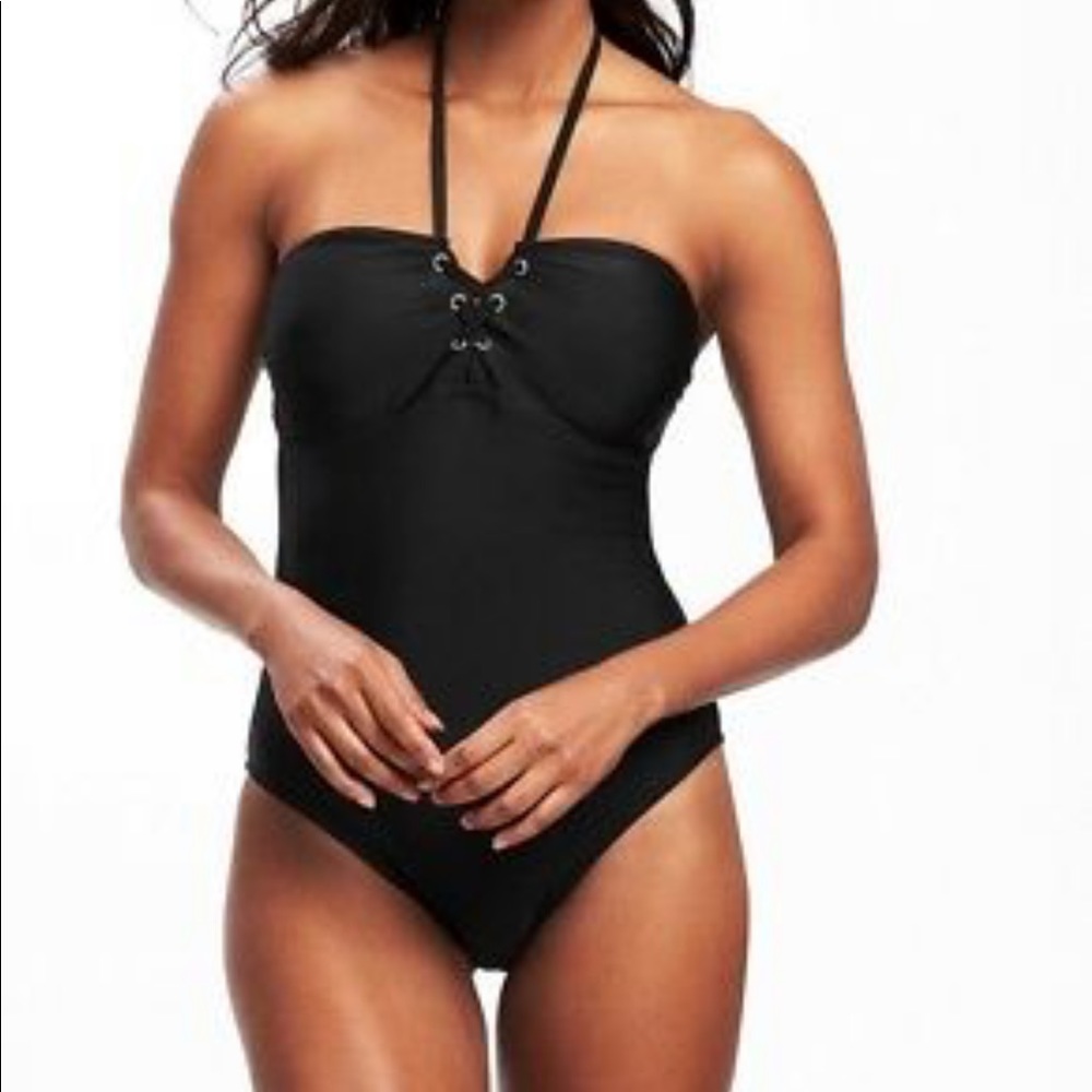 Blue lace up bathing suit